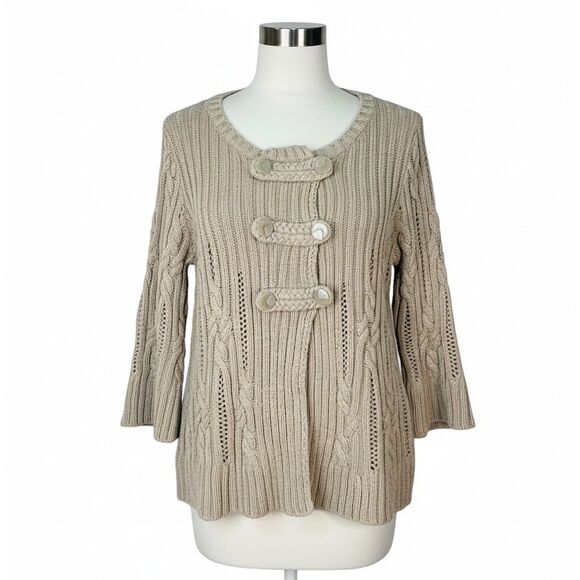 VTG Y2K Heather B Chunky Cable Knit Cardigan Toggle Bell Sleeve Sweater Sz XL - Picture 4 of 13